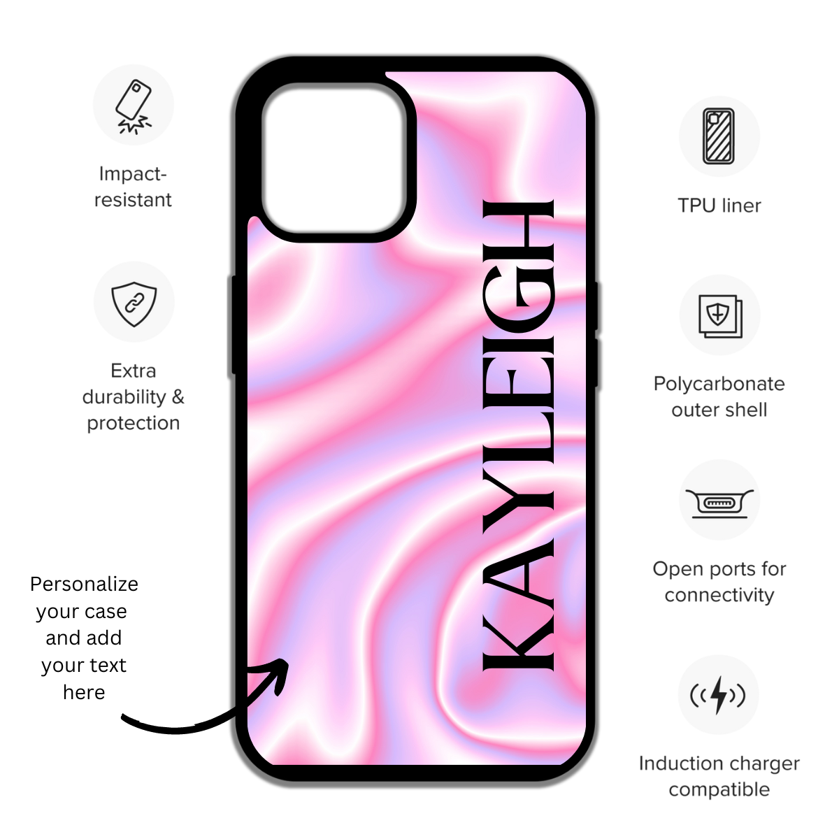 Personalized iPhone Case – pink phone case -swirly phone case – Holographic – cute phone case - pretty phone case - retro phone case - Y2K
