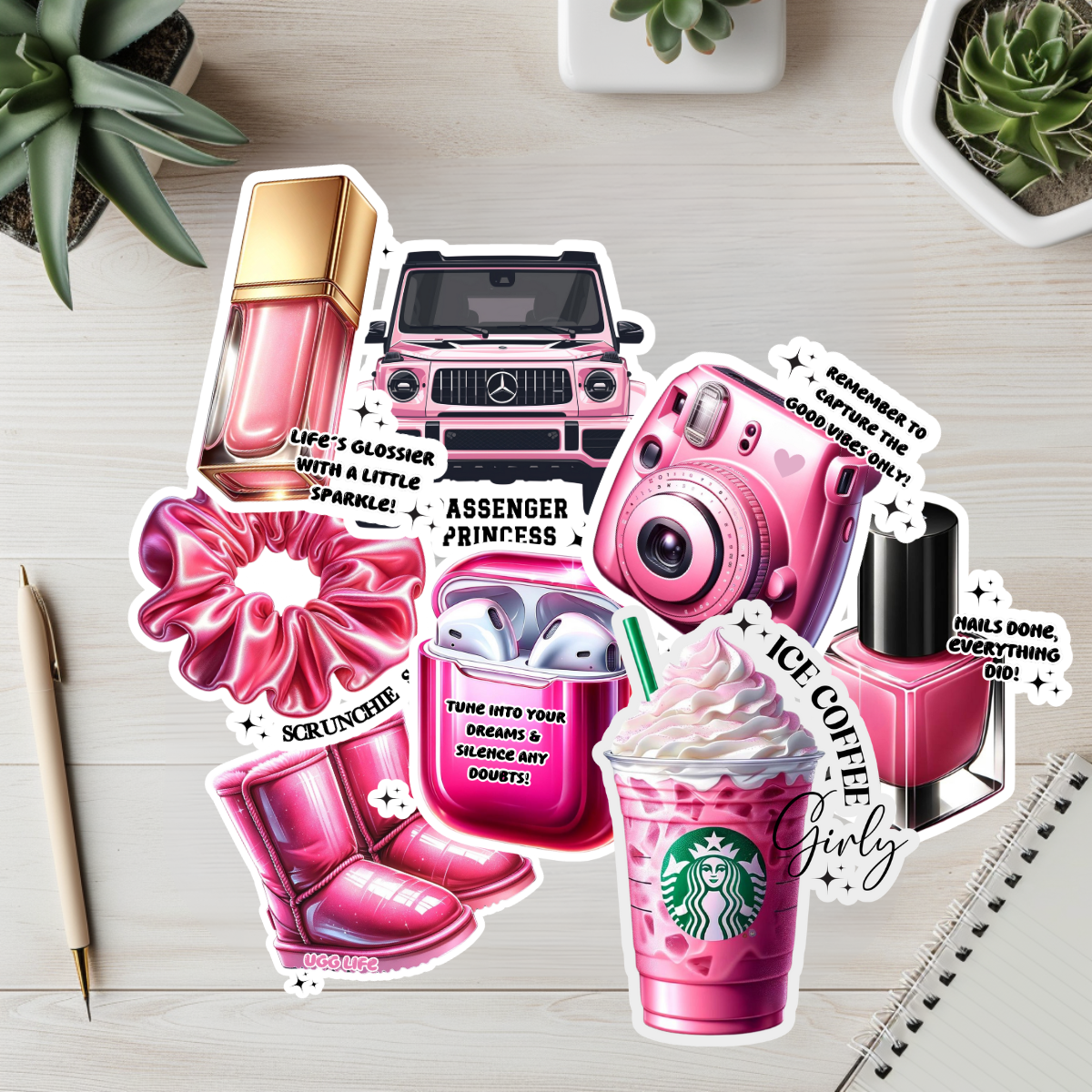Girly Pink Sticker Pack for the perfect gift for her it's trendy stickers with Inspirational quotes just simply pretty glamorous stickers for everyday Luxury.