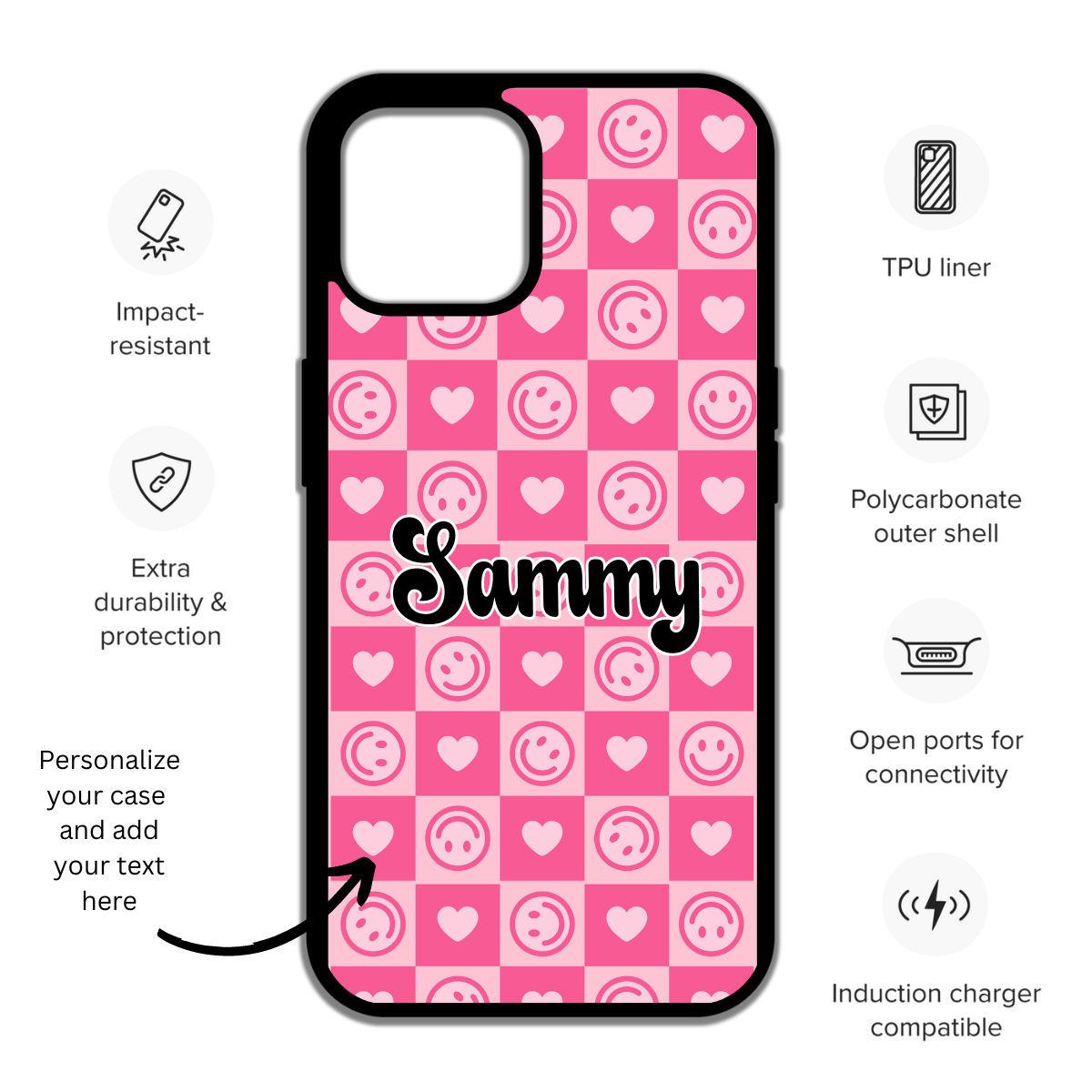 Stylish phone case |  Pink Phone case gift for her - Emoji  iPhone Case - heart phone case - Trendy Phone Accessory - Girly - Gifts for teens