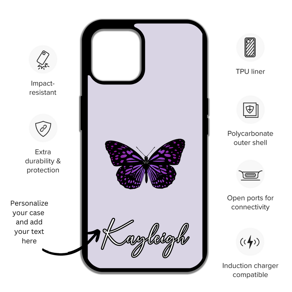 Personalized Butterfly iPhone Case – Custom phone case - Purple Watercolor – Elegant Nature – Unique Monogram- cute phone case - pretty case