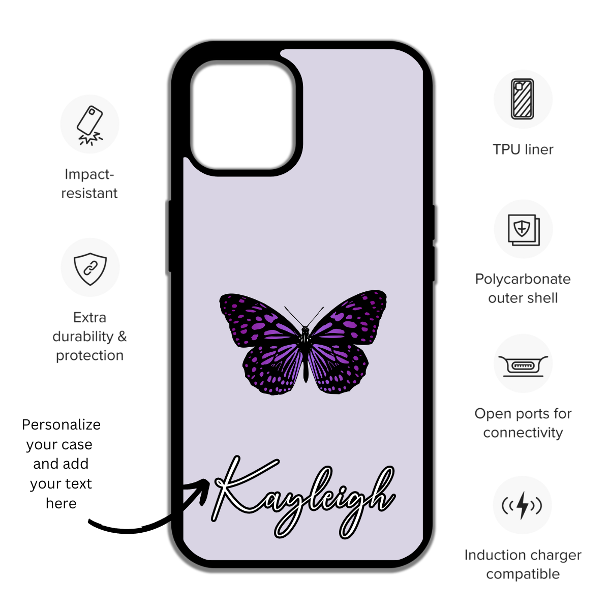Personalized Butterfly iPhone Case – Custom phone case - Purple Watercolor – Elegant Nature – Unique Monogram- cute phone case - pretty case