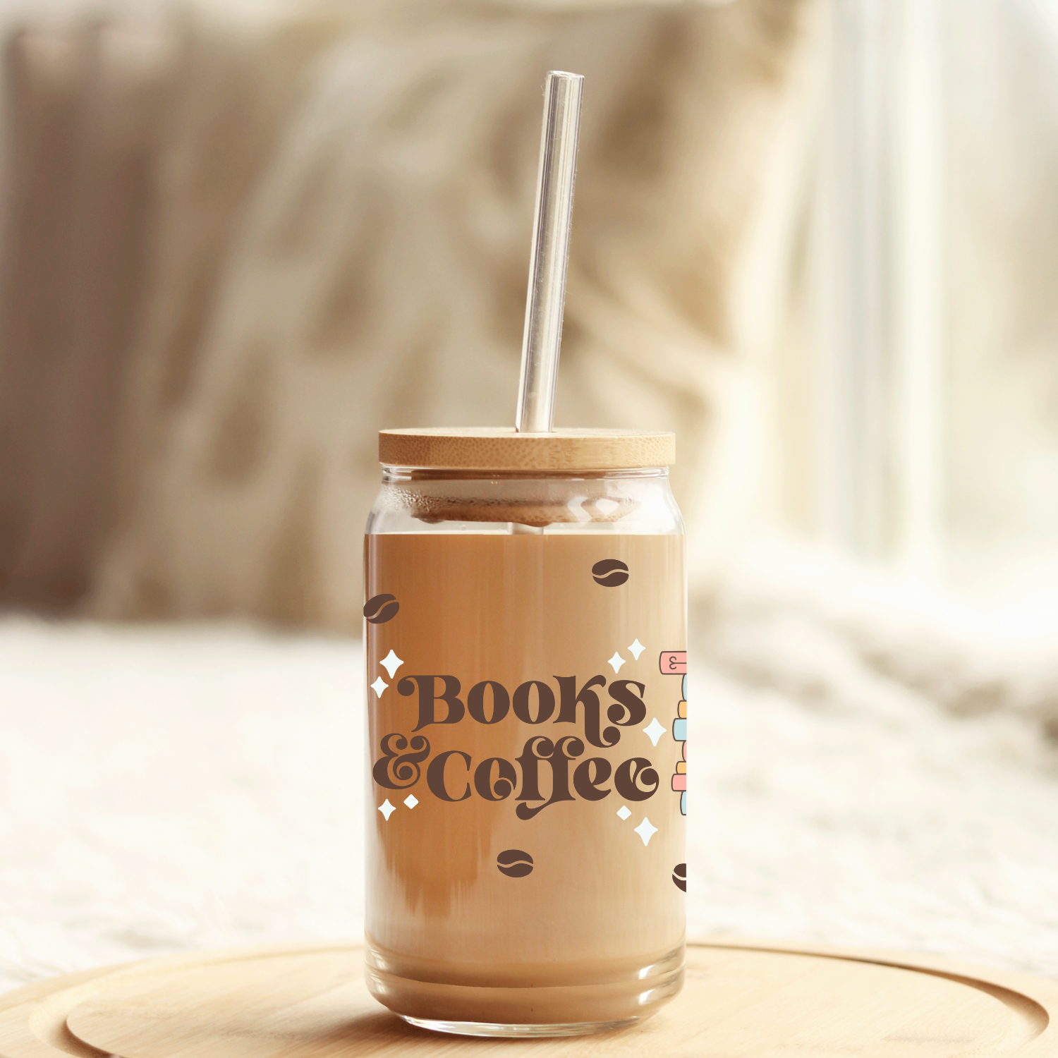 Books & Coffee 16 oz Glass Tumbler