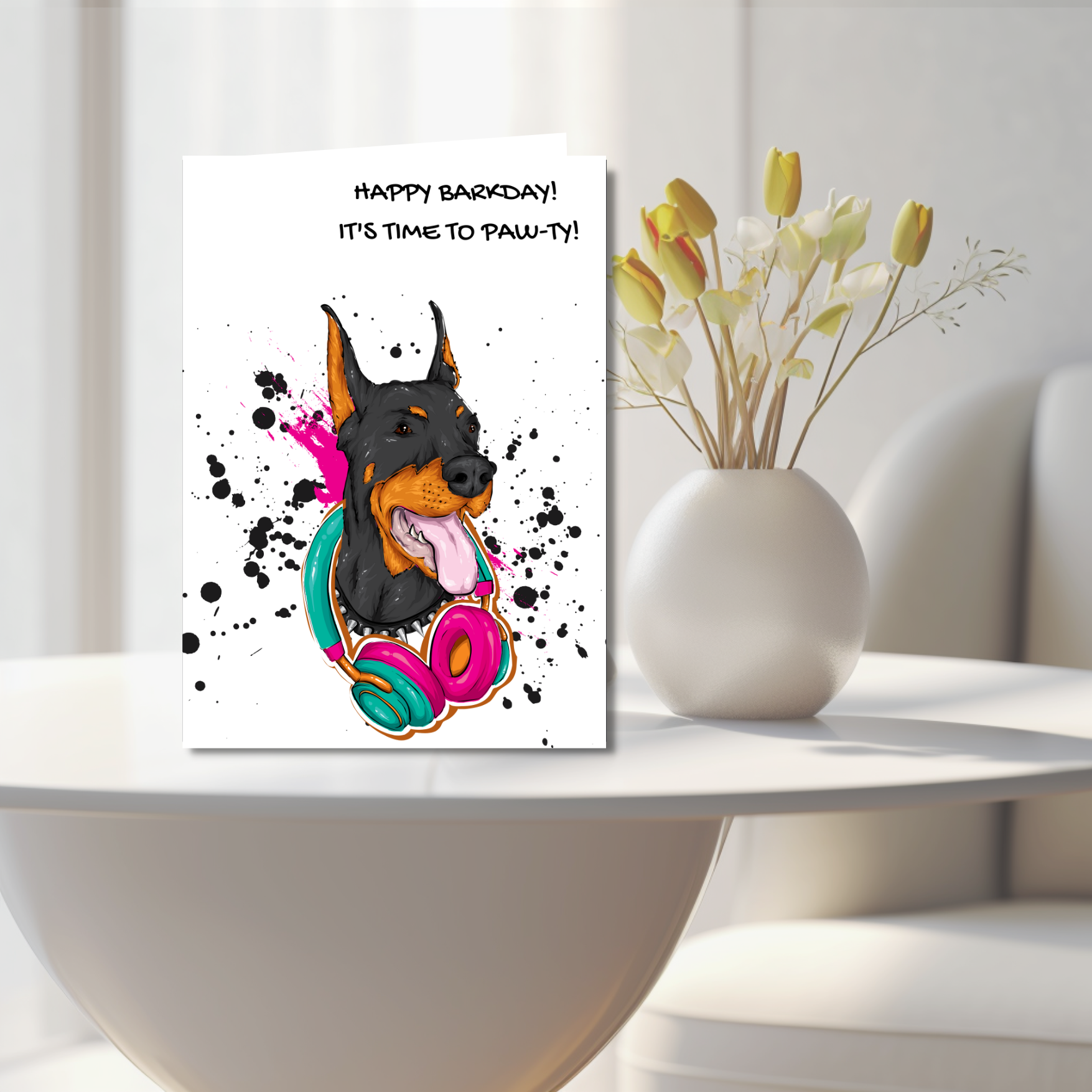 Doberman DJ Birthday Card