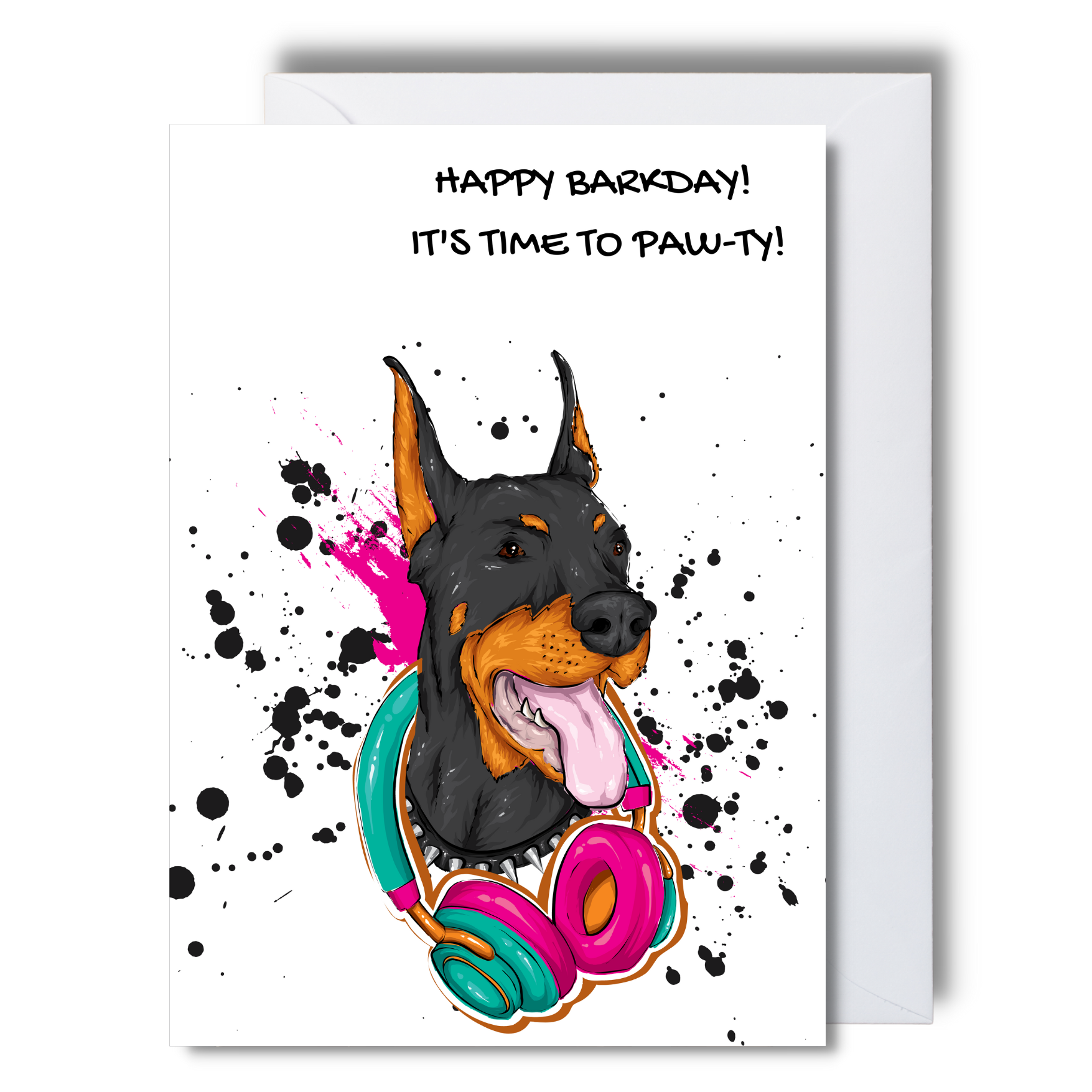 Doberman DJ Birthday Card