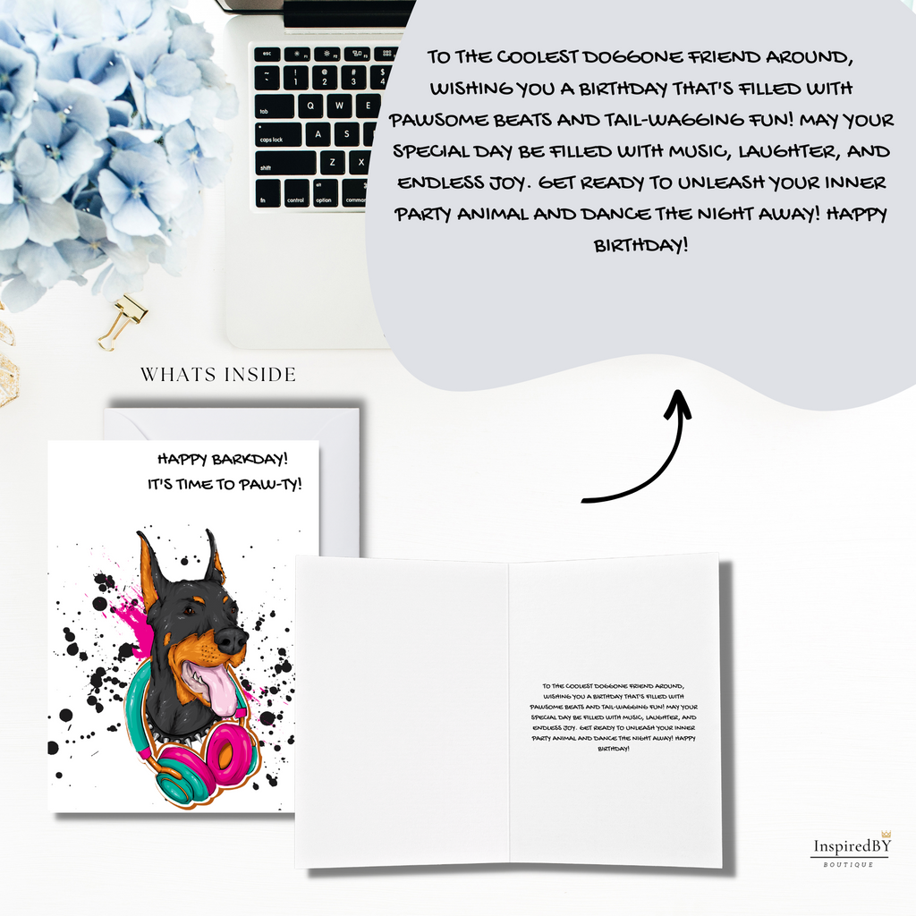 Doberman DJ Birthday Card