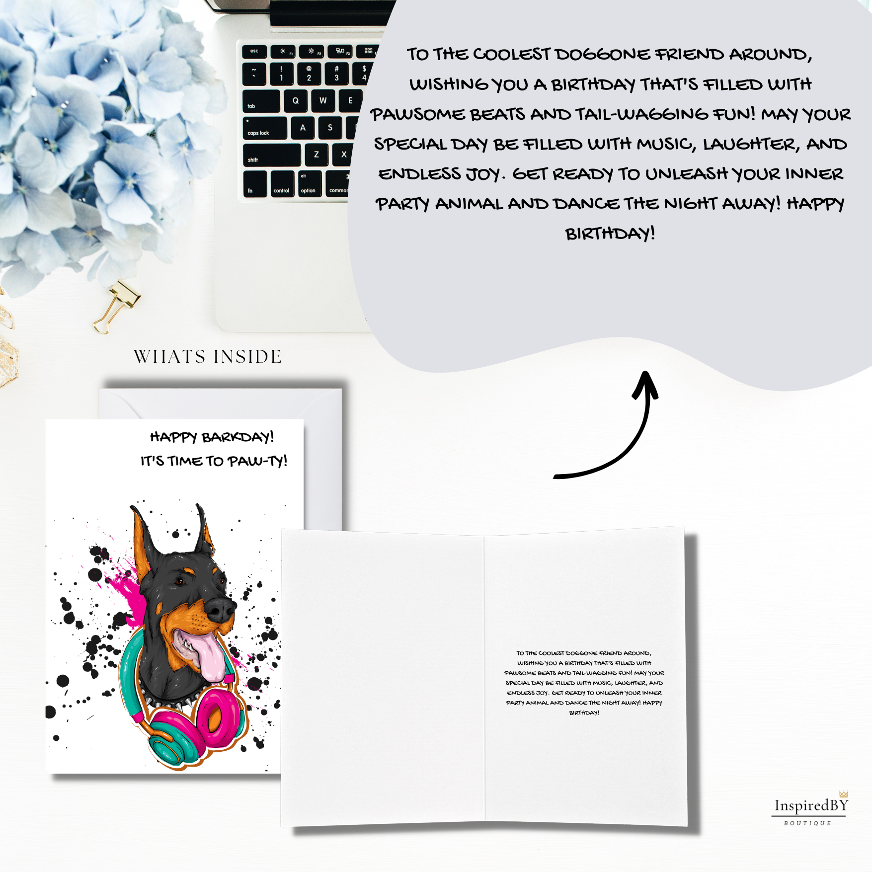 Doberman DJ Birthday Card