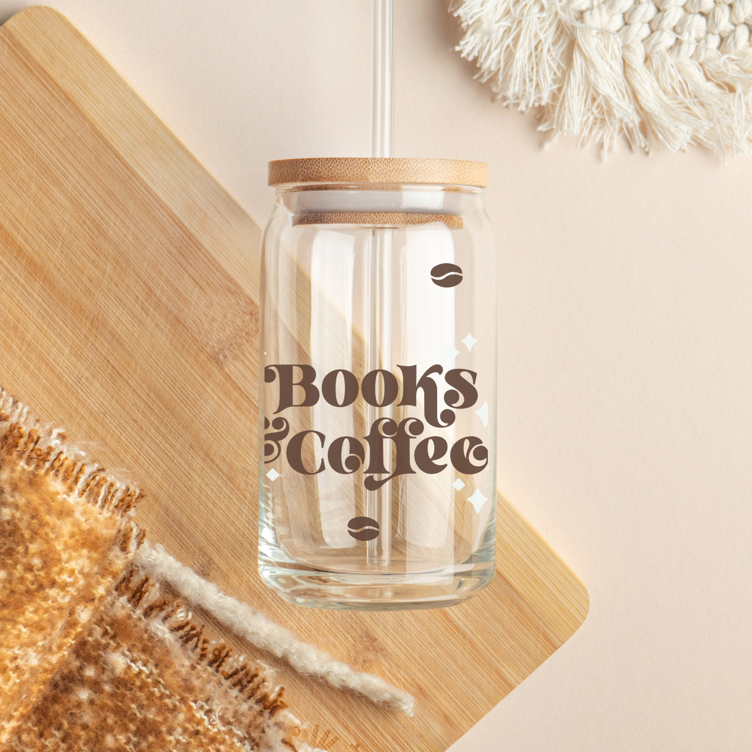 Books & Coffee 16 oz Glass Tumbler
