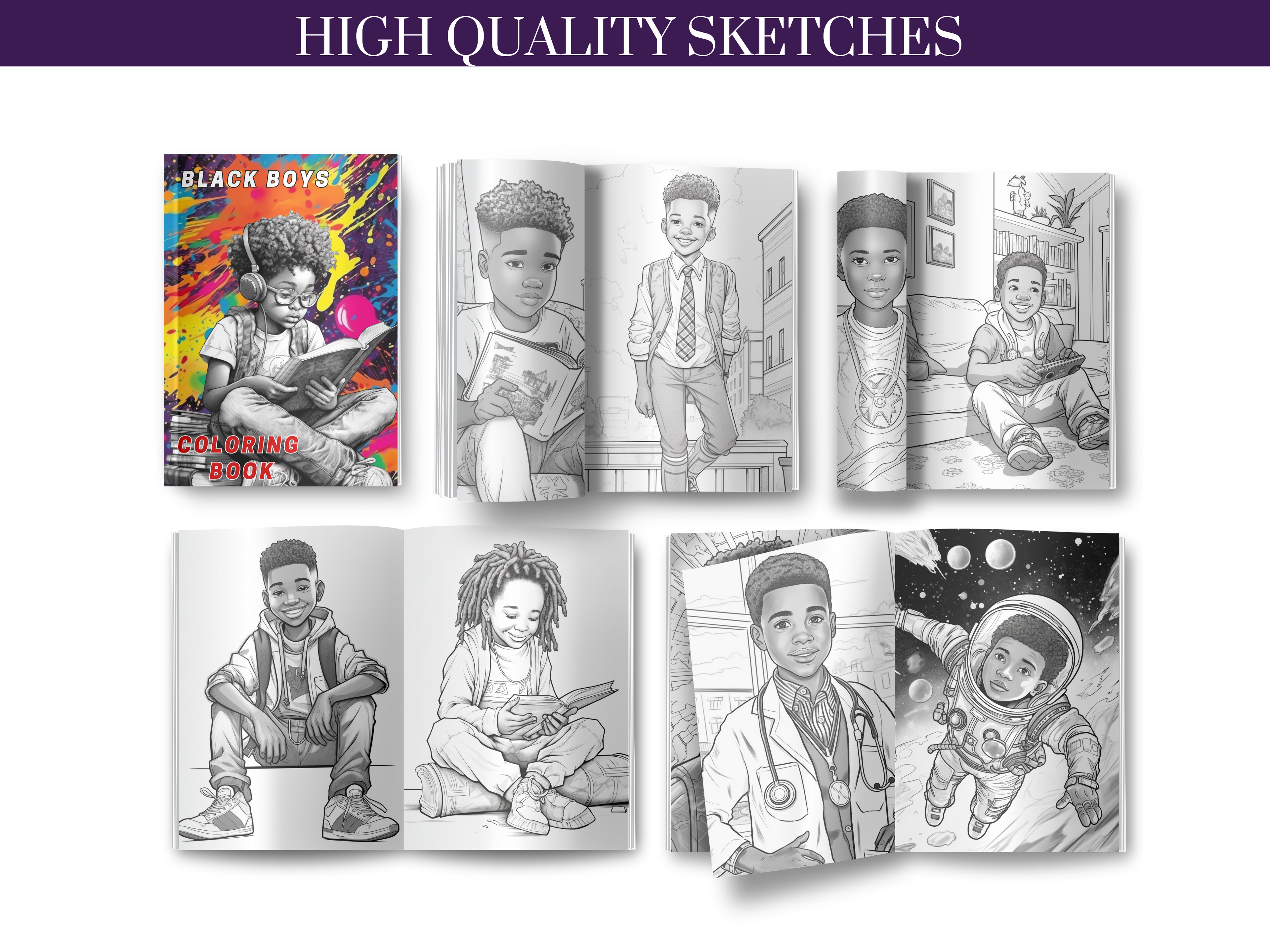 Black Younger Boys Colouring Book