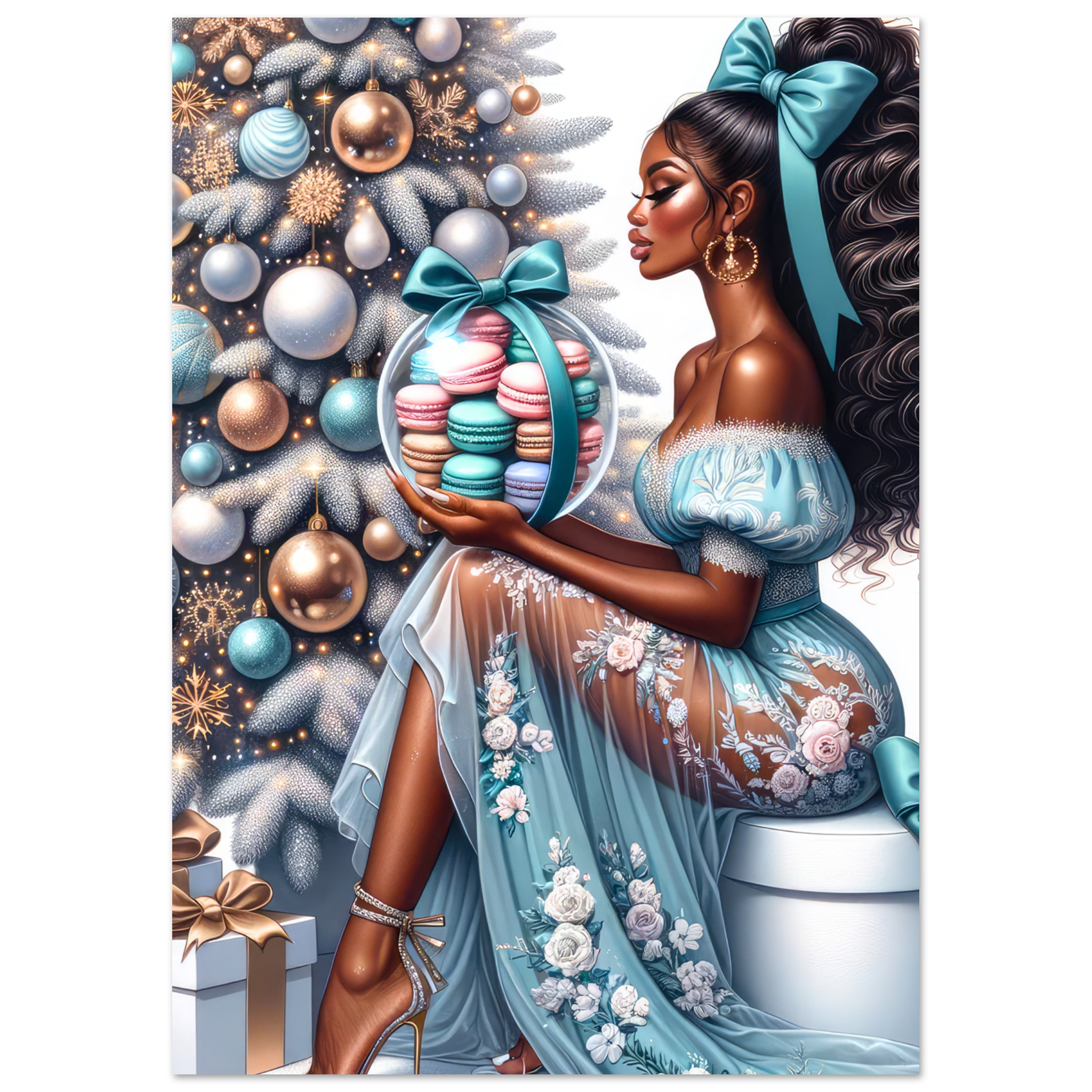 Glamorous Black Woman Christmas Print