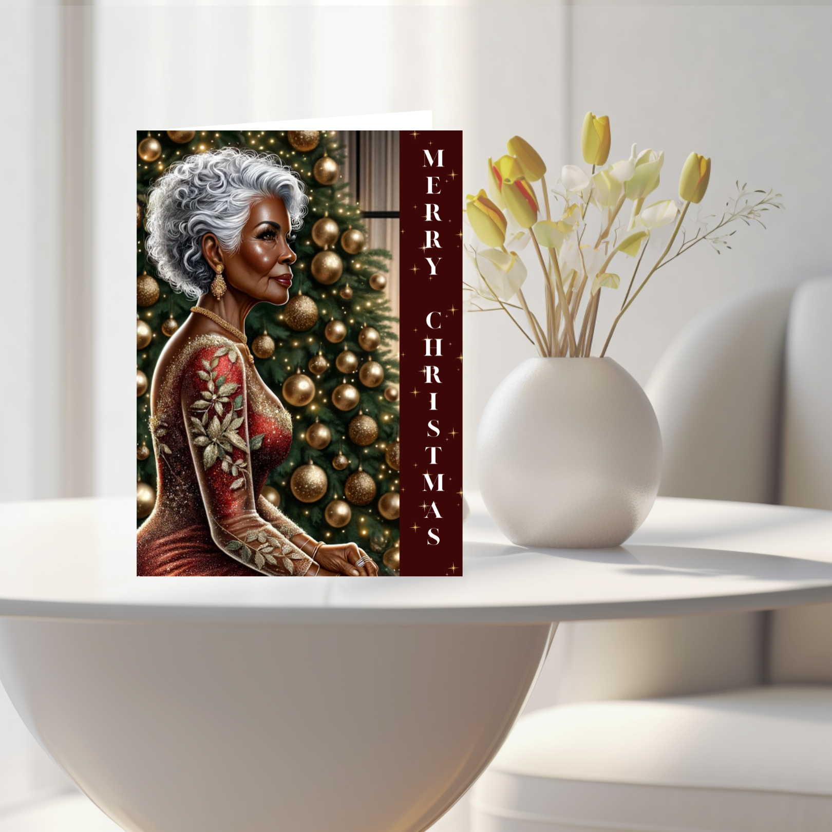 Black Older Woman Christmas Card,
