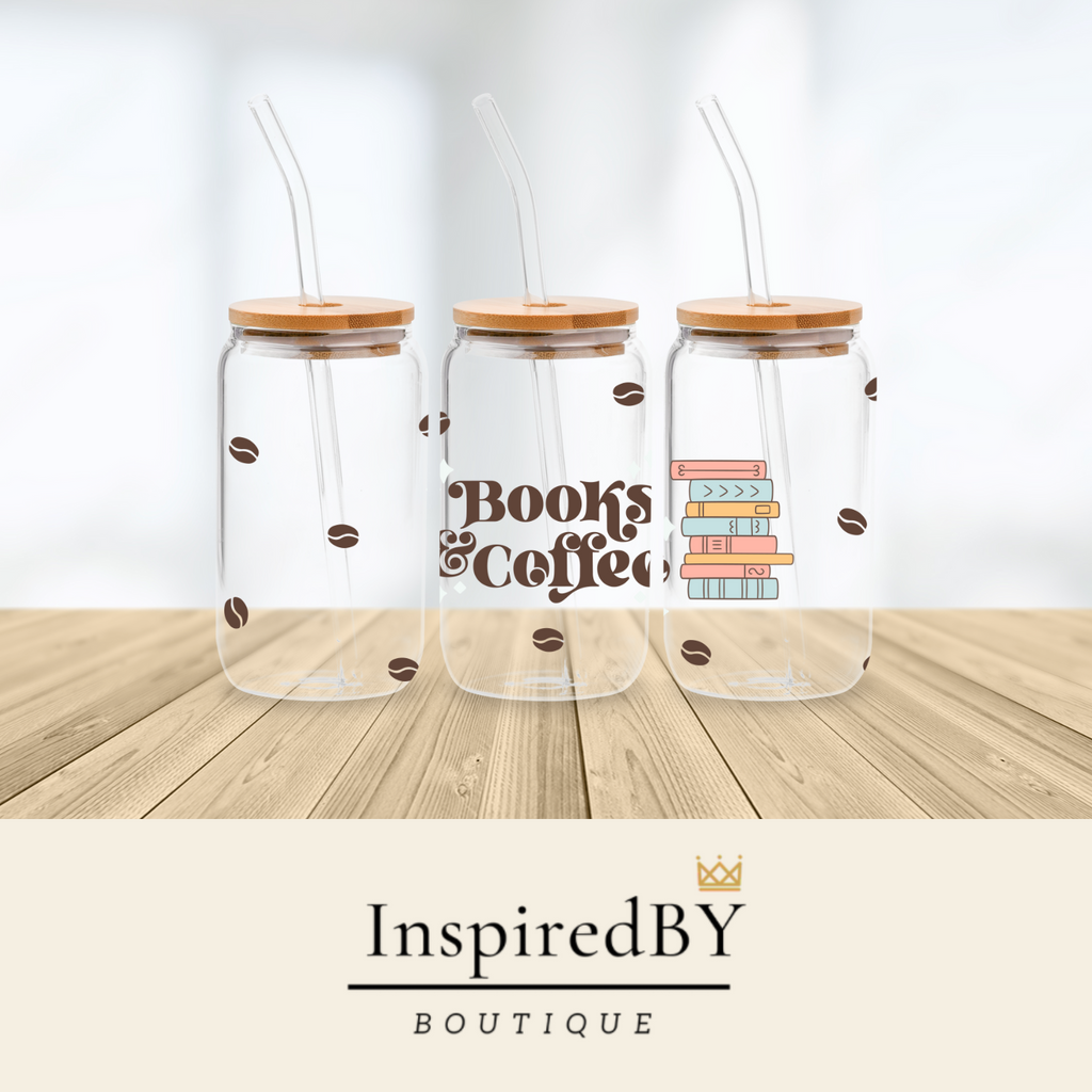 Books & Coffee 16 oz Glass Tumbler