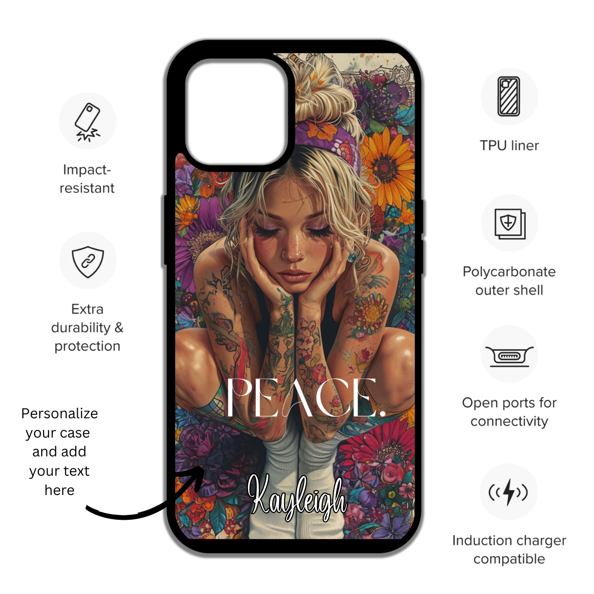 Floral Peace Phone Case perfect gift for her - cute phone case - best birthday gift - iphone case - Floral Design Phone case - Tatoo design