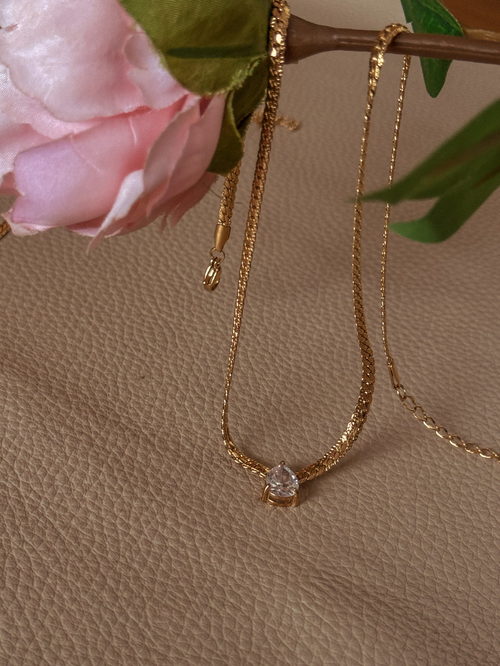 18K Gold Plated Diamond Droplet necklace