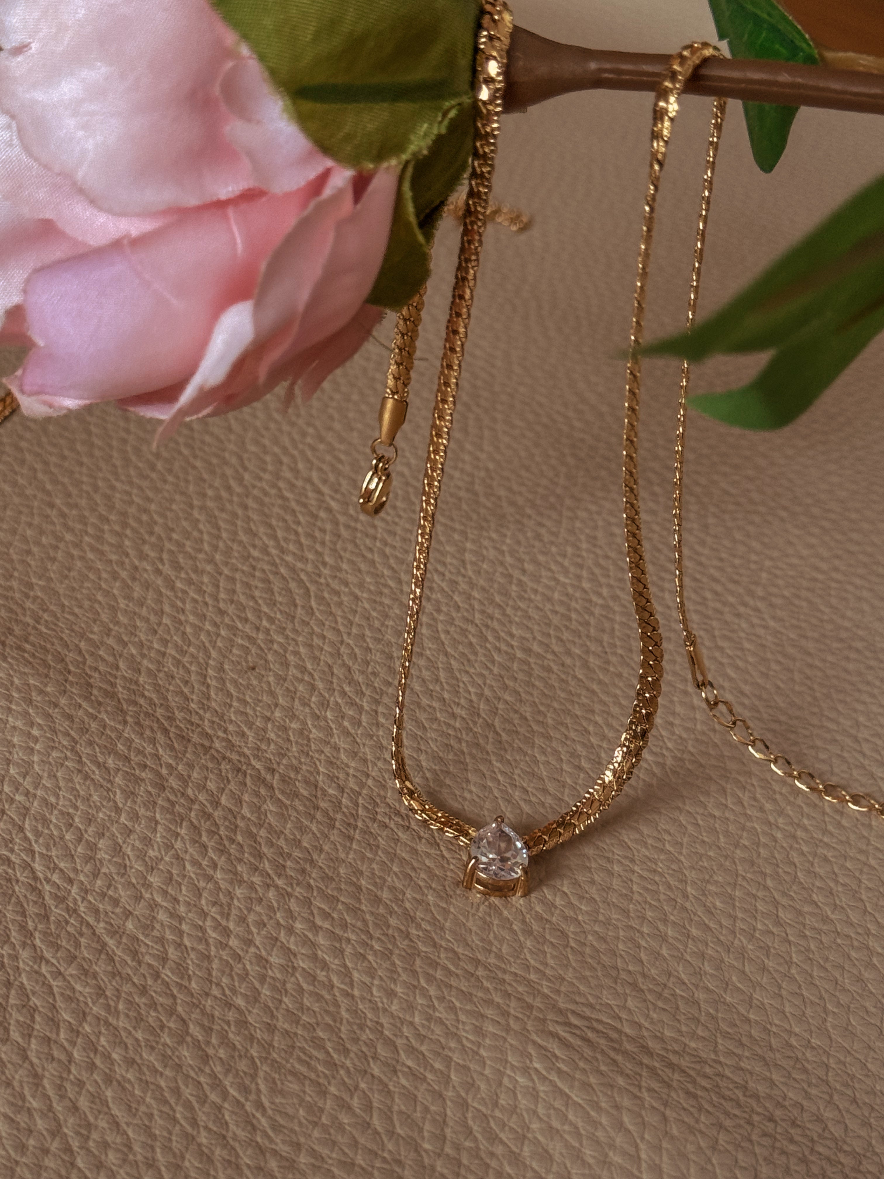 18K Gold Plated Diamond Droplet necklace