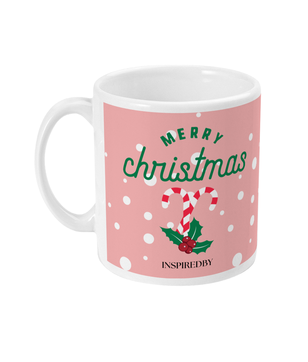 Pink Merry Christmas Candy Cane Mug