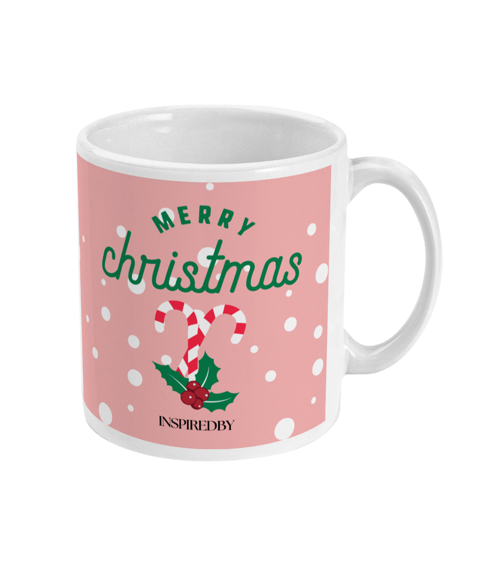 Pink Merry Christmas Candy Cane Mug