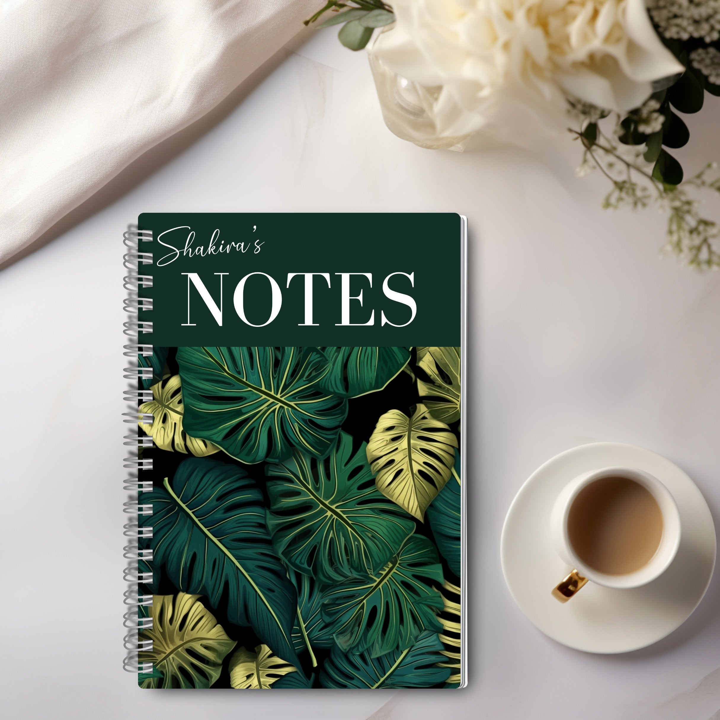Jungle tropical notebook the perfect personalized gift for her - cute undated notebook journal - green and gold cover- A4 notebook - A5