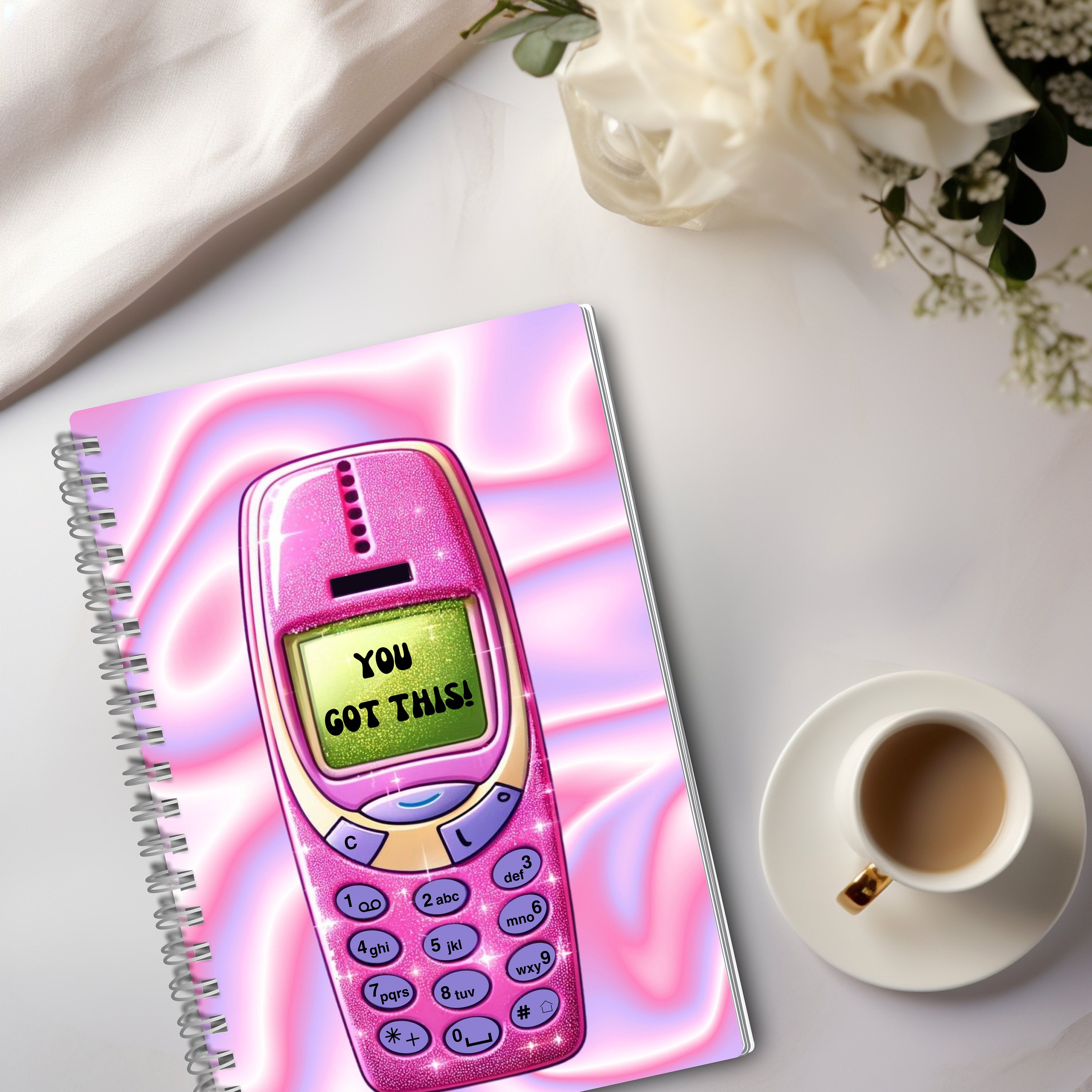 Retro 90s Cell Phone Notebook the perfect personalized gift for teens - Holographic Glitter, Motivational Diary, Gift for Her, Trending, Y2K