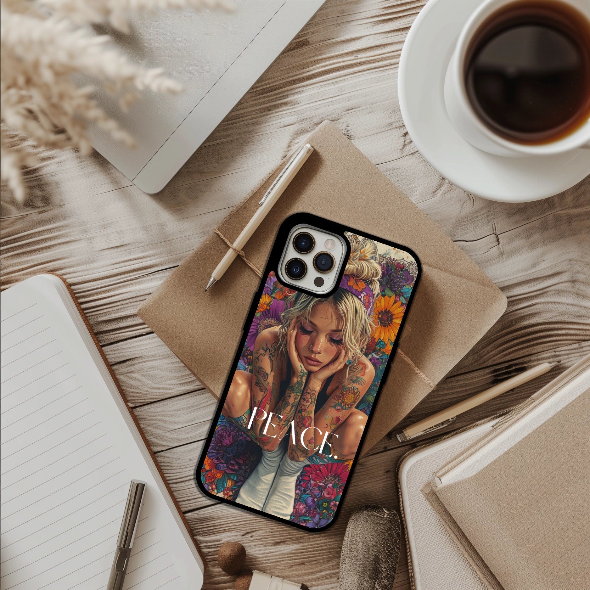Floral Peace Phone Case perfect gift for her - cute phone case - best birthday gift - iphone case - Floral Design Phone case - Tatoo design