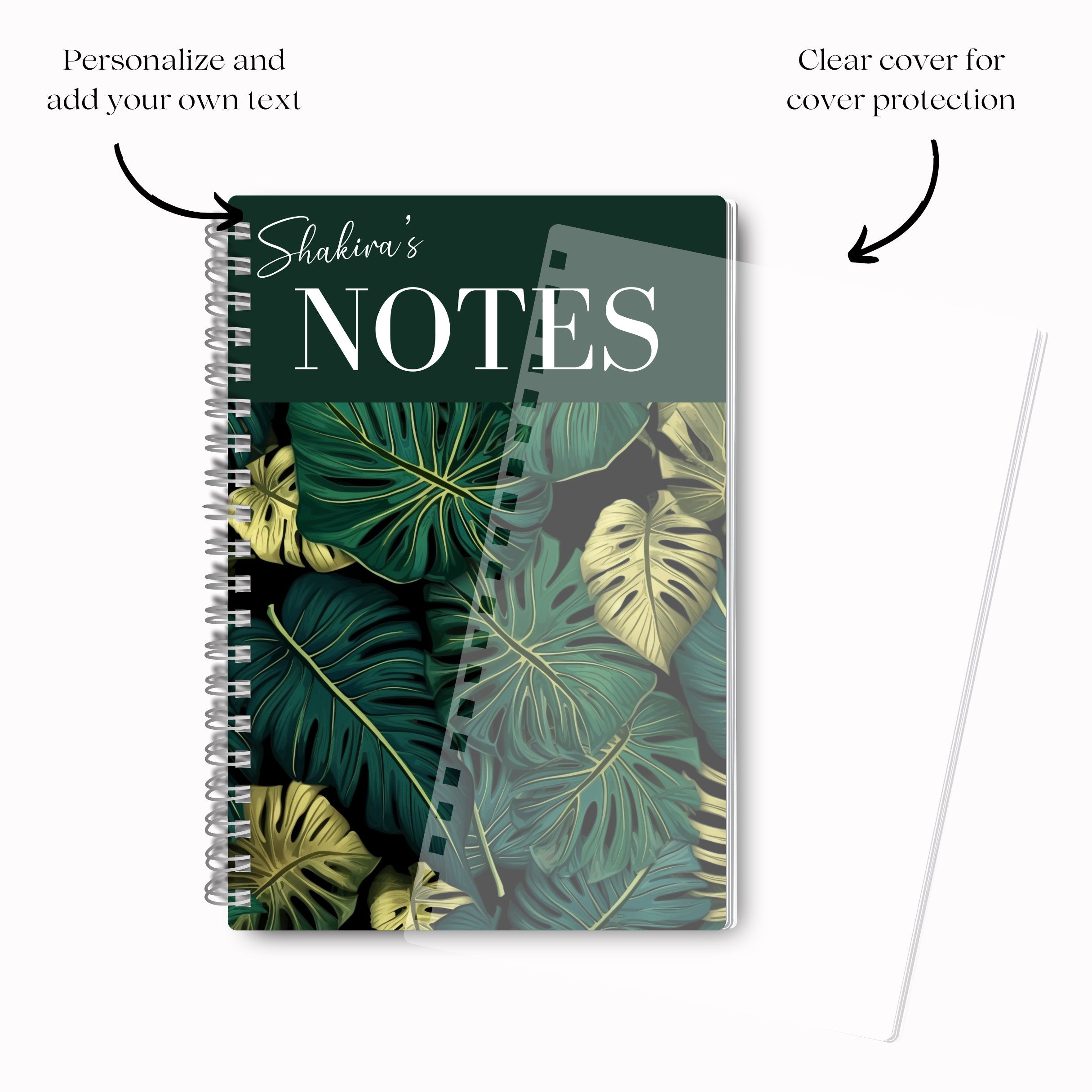Jungle tropical notebook the perfect personalized gift for her - cute undated notebook journal - green and gold cover- A4 notebook - A5