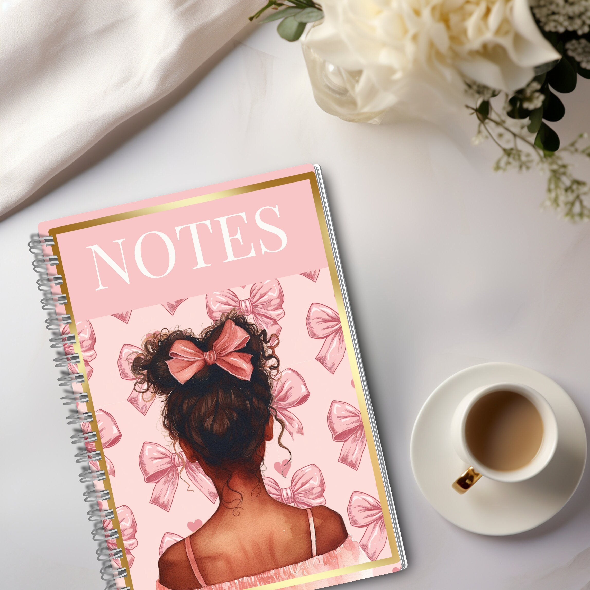 COQUETTE PINK BOW notebook the perfect personalized gift for her - pretty notebook - undated notebook - pink girly cover- A4 notebook - A5