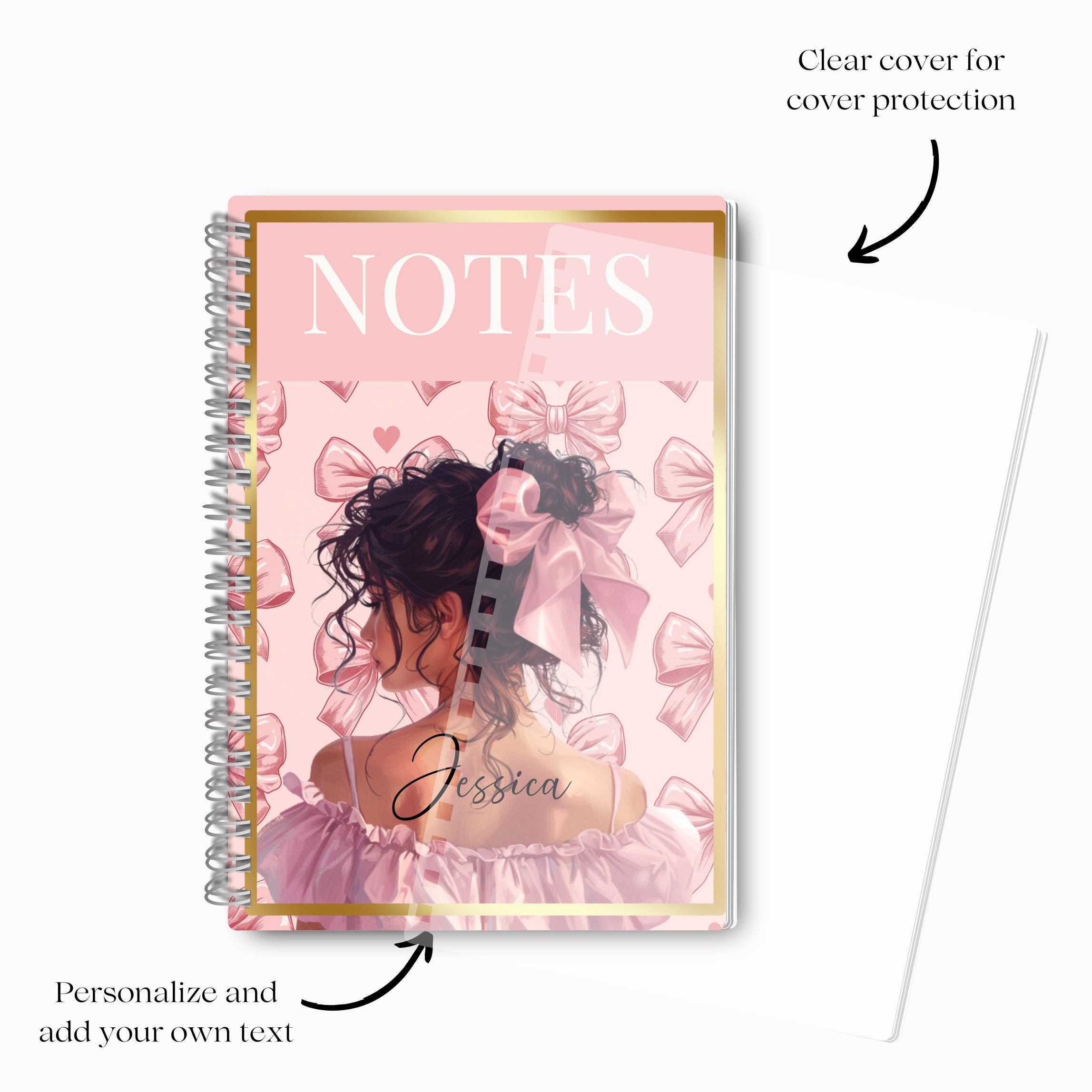 PINK BOW NOTEBOOK the perfect personalized gift for her - coquette notebook - undated notebook - pink girly cover- A4 notebook - A5