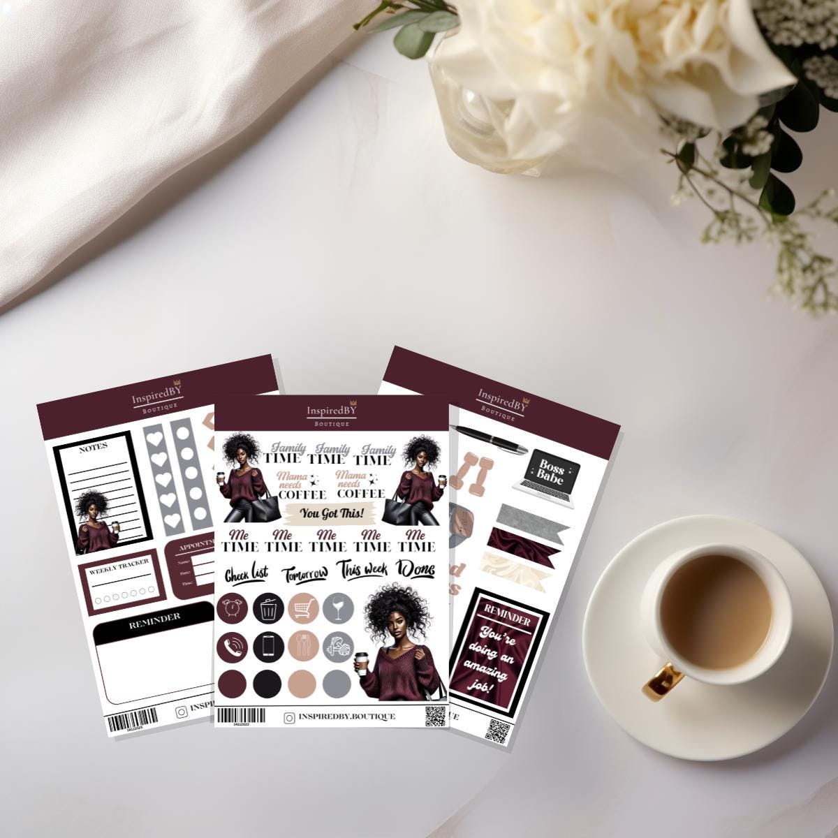 Boss Mom Planner Stickers, Melanin Stickers, Black Girl Stickers, mum planner Stickers, Sticker Sheet, planner for moms, mum gifts, gifts