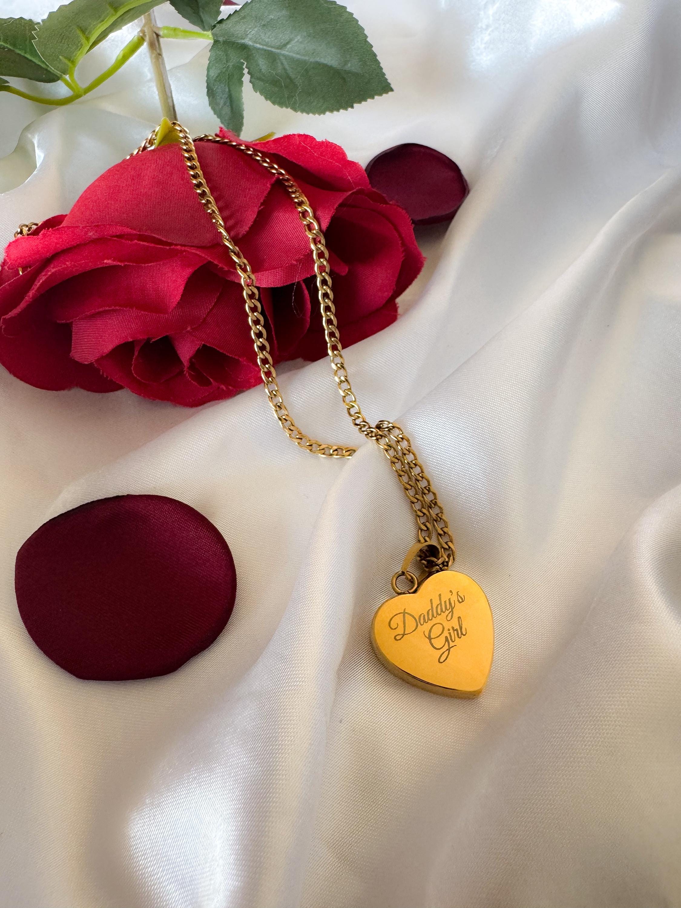 Personalized Heart Pendant Necklace: 18K Gold Engraved Stainless Steel