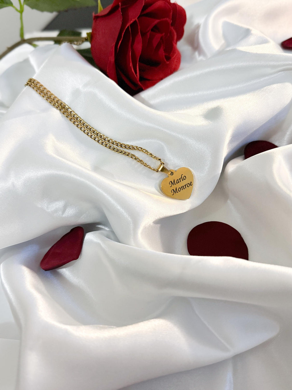 Personalized Heart Pendant Necklace: 18K Gold Engraved Stainless Steel