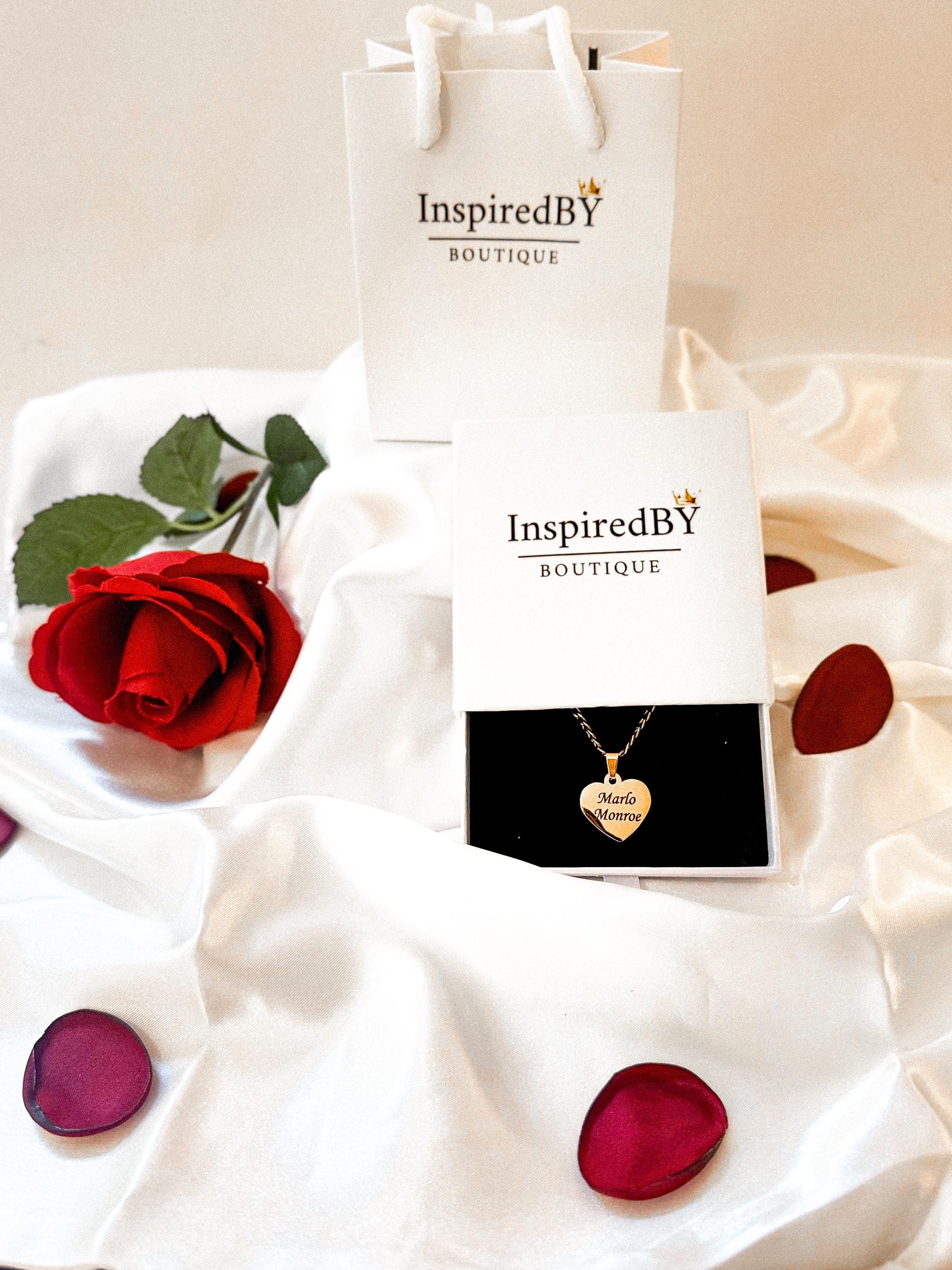 Personalized Heart Pendant Necklace: 18K Gold Engraved Stainless Steel