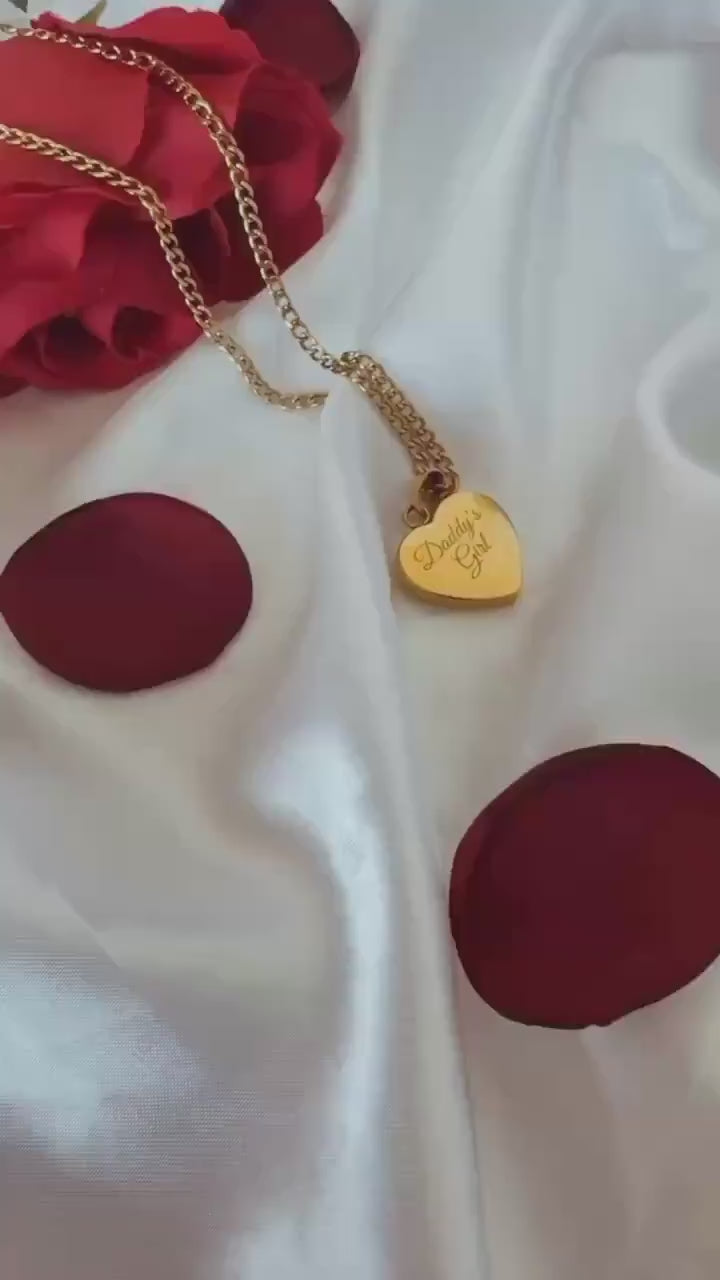 Personalized Heart Pendant Necklace: 18K Gold Engraved Stainless Steel