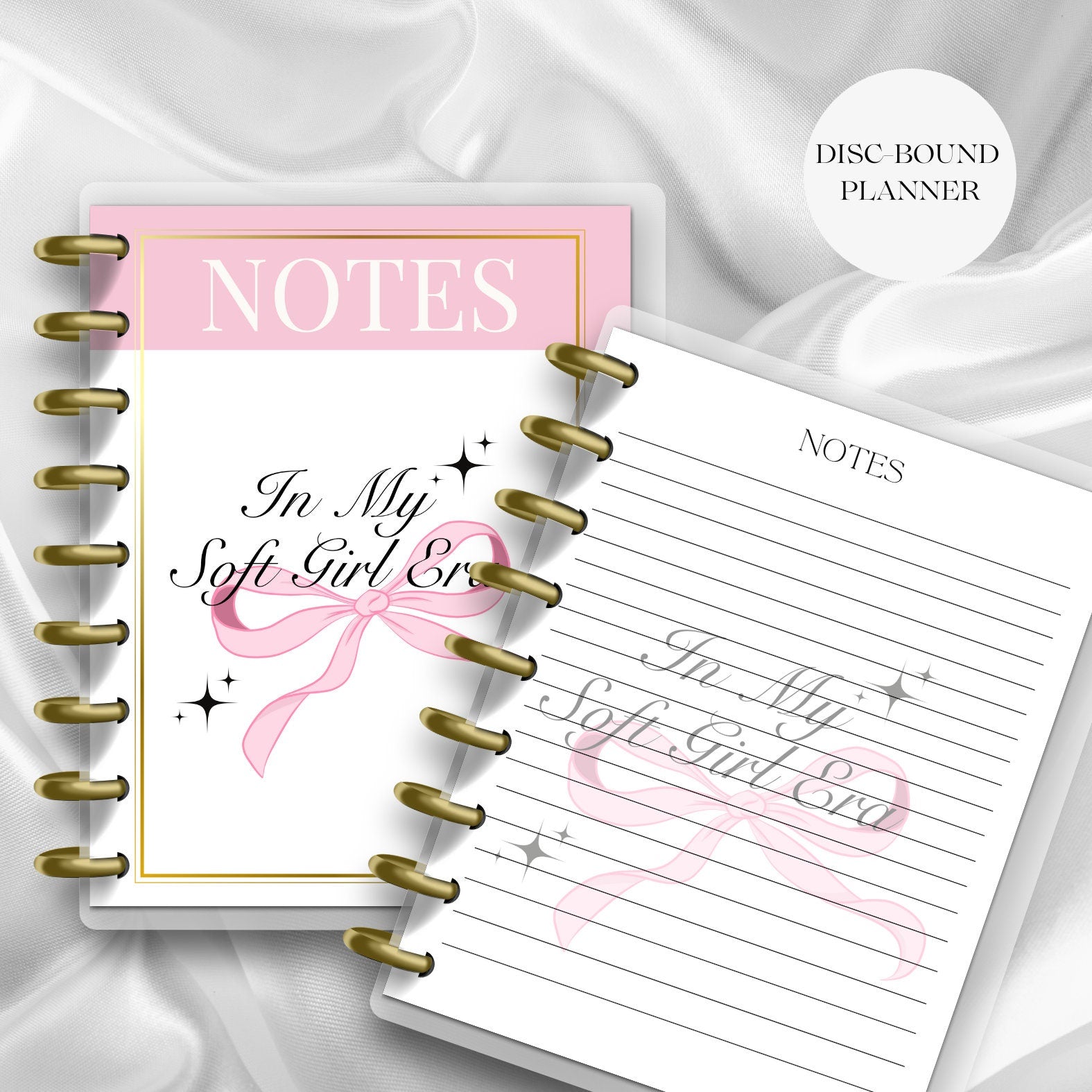 COQUETTE BOW NOTEBOOK , Journal, Happy Planner, Pretty Notebook, Pink Notebook, Planner inserts, Girly, gifts for her, Disc Bound Notebook