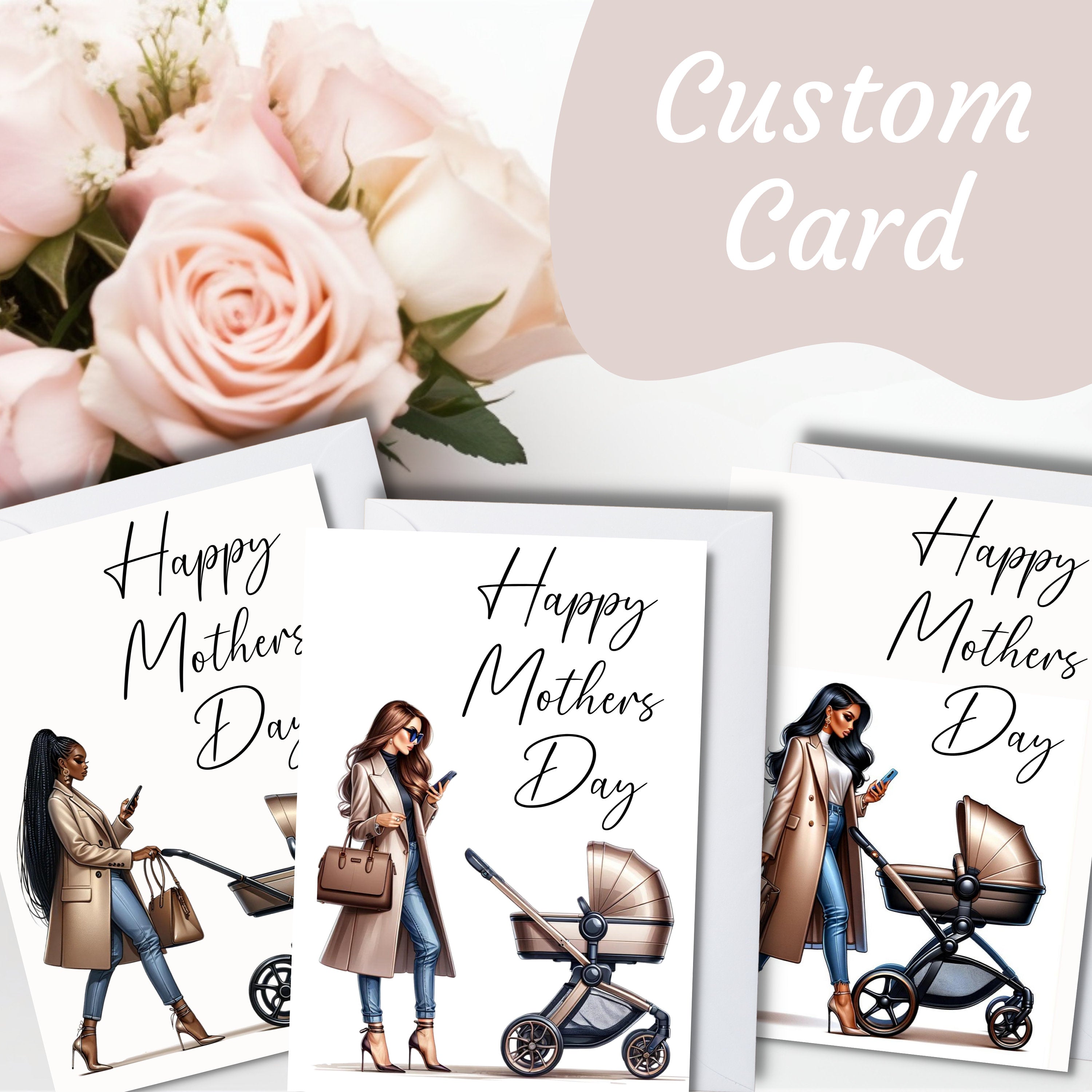 Custom Mother’s Day card for mothers day gift for mum. Elegant Mother’s Day card, Mother’s Day, beautiful card, chic card, first mothers day
