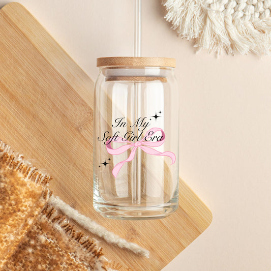 SOFT GIRL ERA coquette Tumbler | 16 oz Glass Tumbler | Libby cup | Tumbler | Pretty Tumbler | Girly Gift | Gift for her | Pink Tumbler